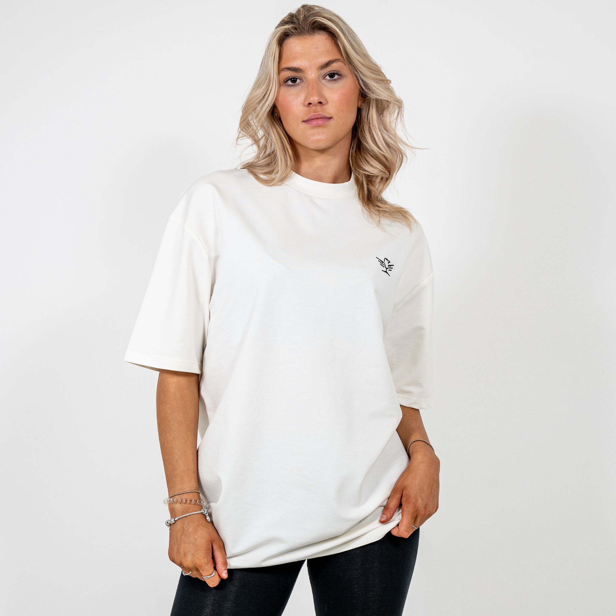 Cream Embroidered Oversized T-shirt Woman